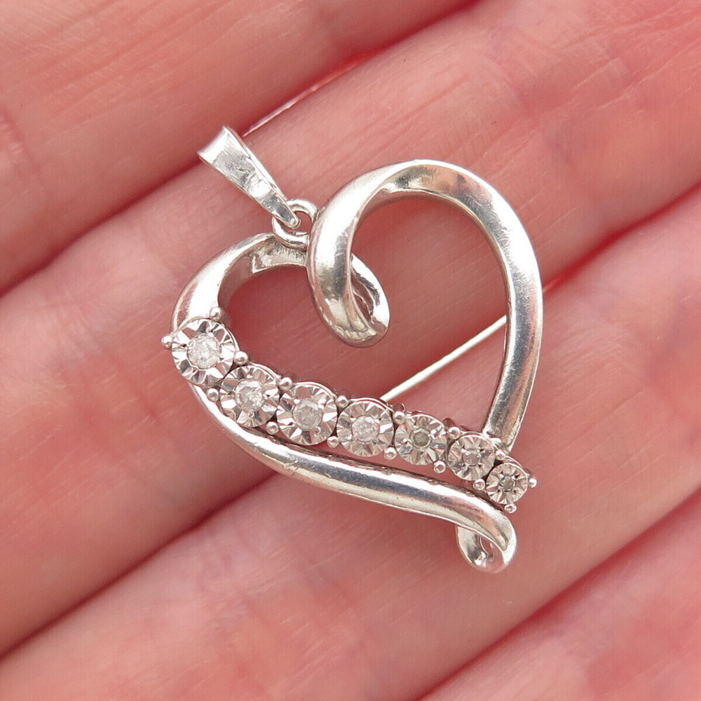 RL Richline 925 Sterling Silver Real Round-Cut Diamond Heart Charm Pendant